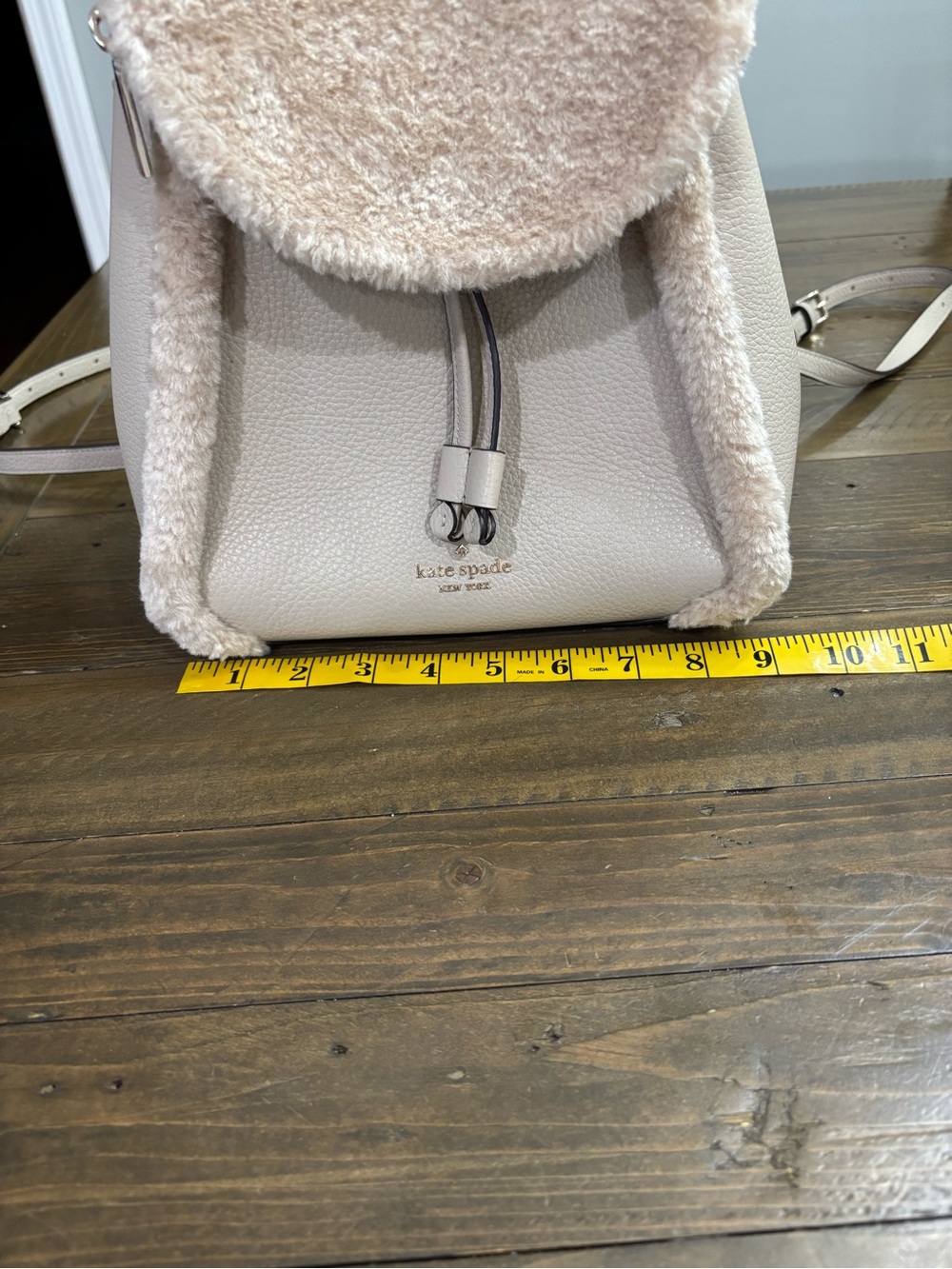 Kate Spade Leila Medium Flap Backpack with Faux Shearling Trim - Picture 9 of 12